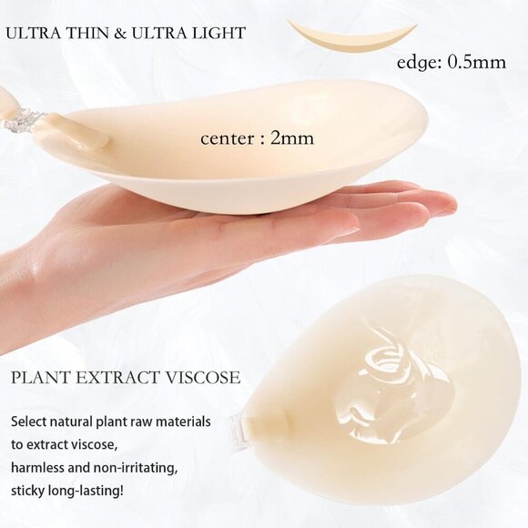 Adhesive Seamless Sticky Bra Ultra-Thin Push up Strapless Invisible Bra Solid Si - Picture 3 of 6